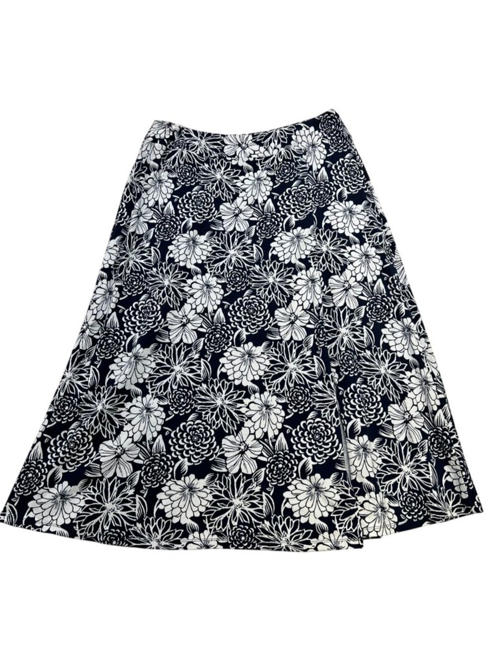 Talbots Plus Petite Women Floral All Over Print A-Line Skirt Size 1XP Navy White